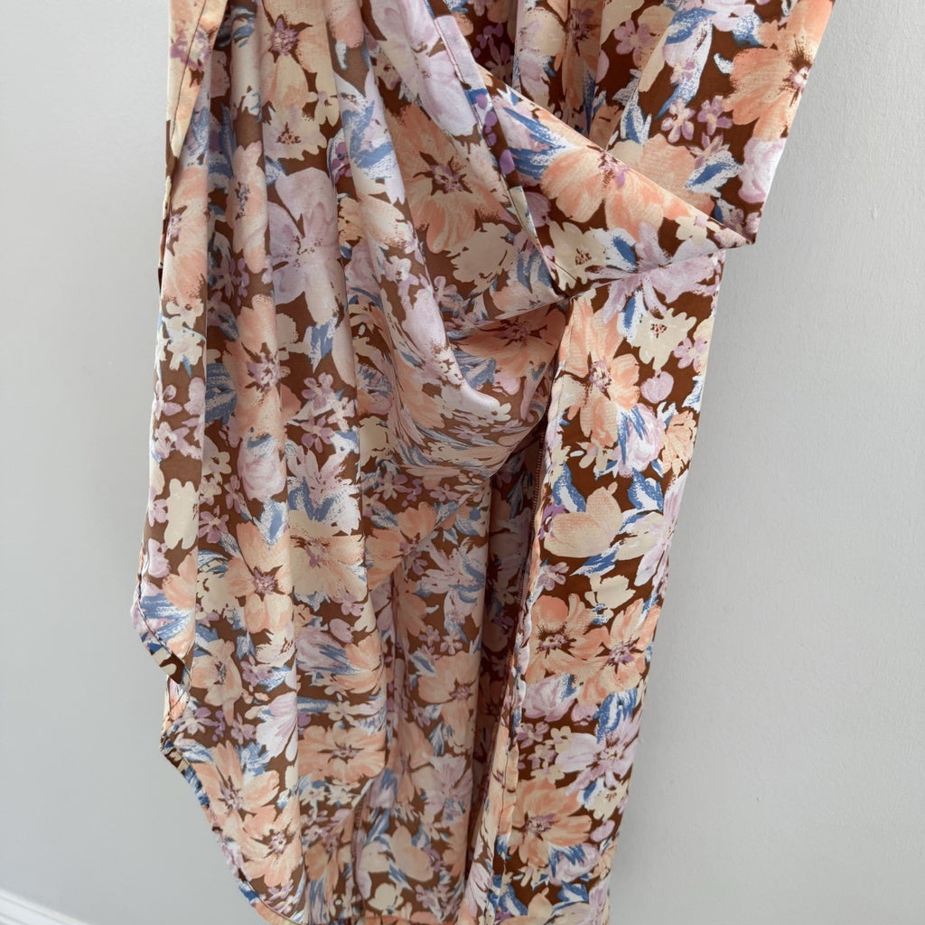 Band of the Free Floral Linen Maxi Dress Small Mauve Pink Smocked Corset Womens