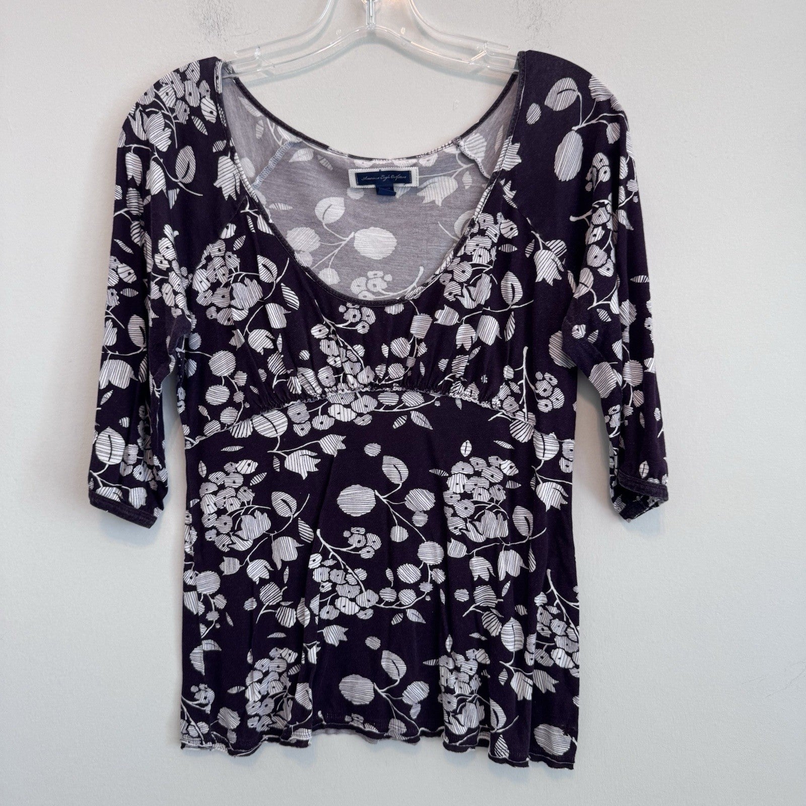 American Eagle Outfitters Floral Empire Waist Top M-M Purple/brown Boho Women
