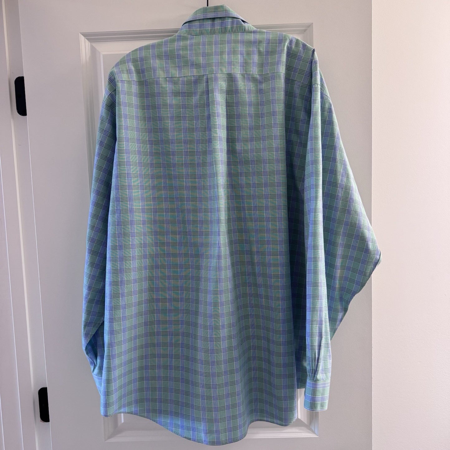 Brooks Brothers 346 XL Button-Down Shirt Green Blue Plaid Non-Iron Cotton