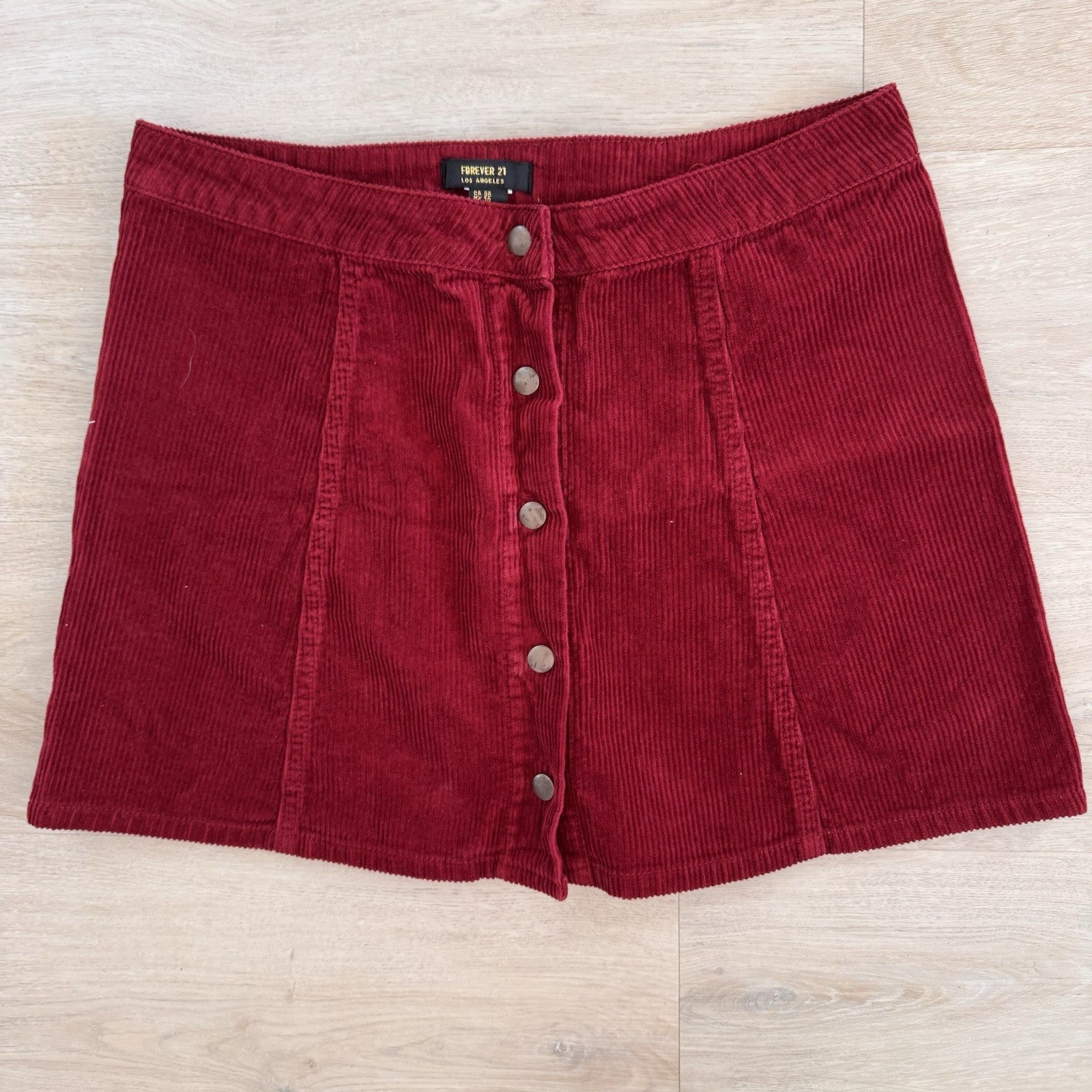 Forever 21 Red Corduroy Mini Skirt Button Front Size 30 Y2K Women’s