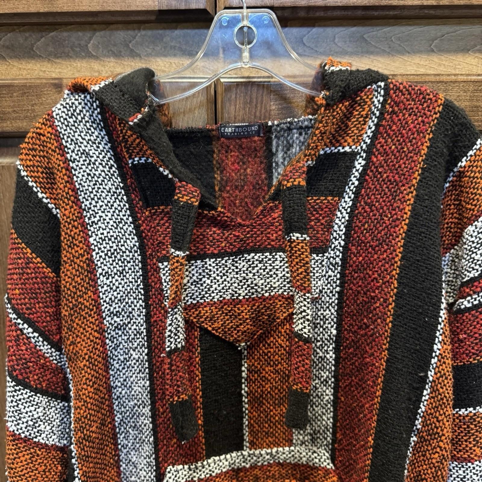 Earthbound Trading Co Baja Hoodie Large Multicolor Woven Pullover Boho Surf