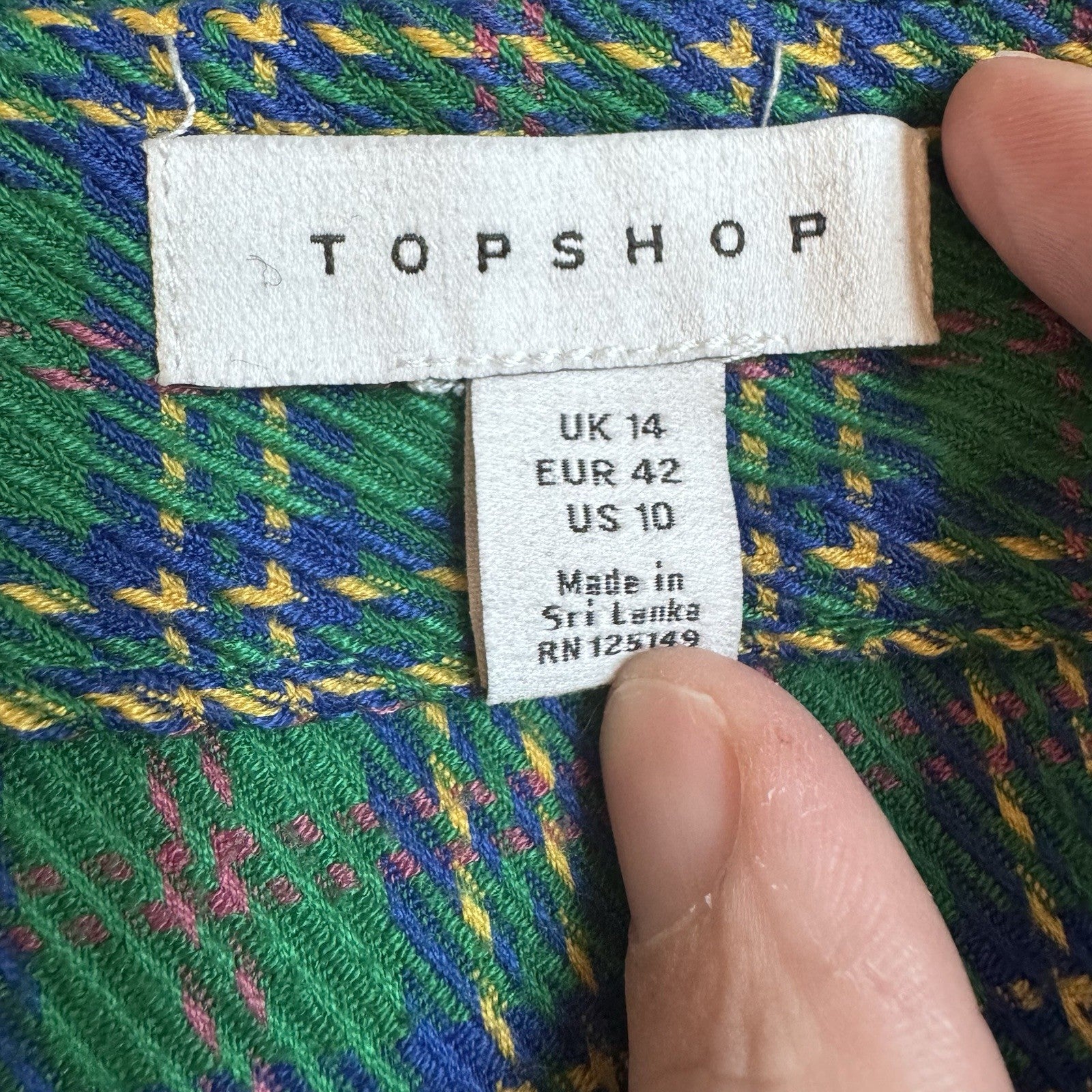 Topshop Womens Plaid Ruched Mini Skirt Green Blue Size 10