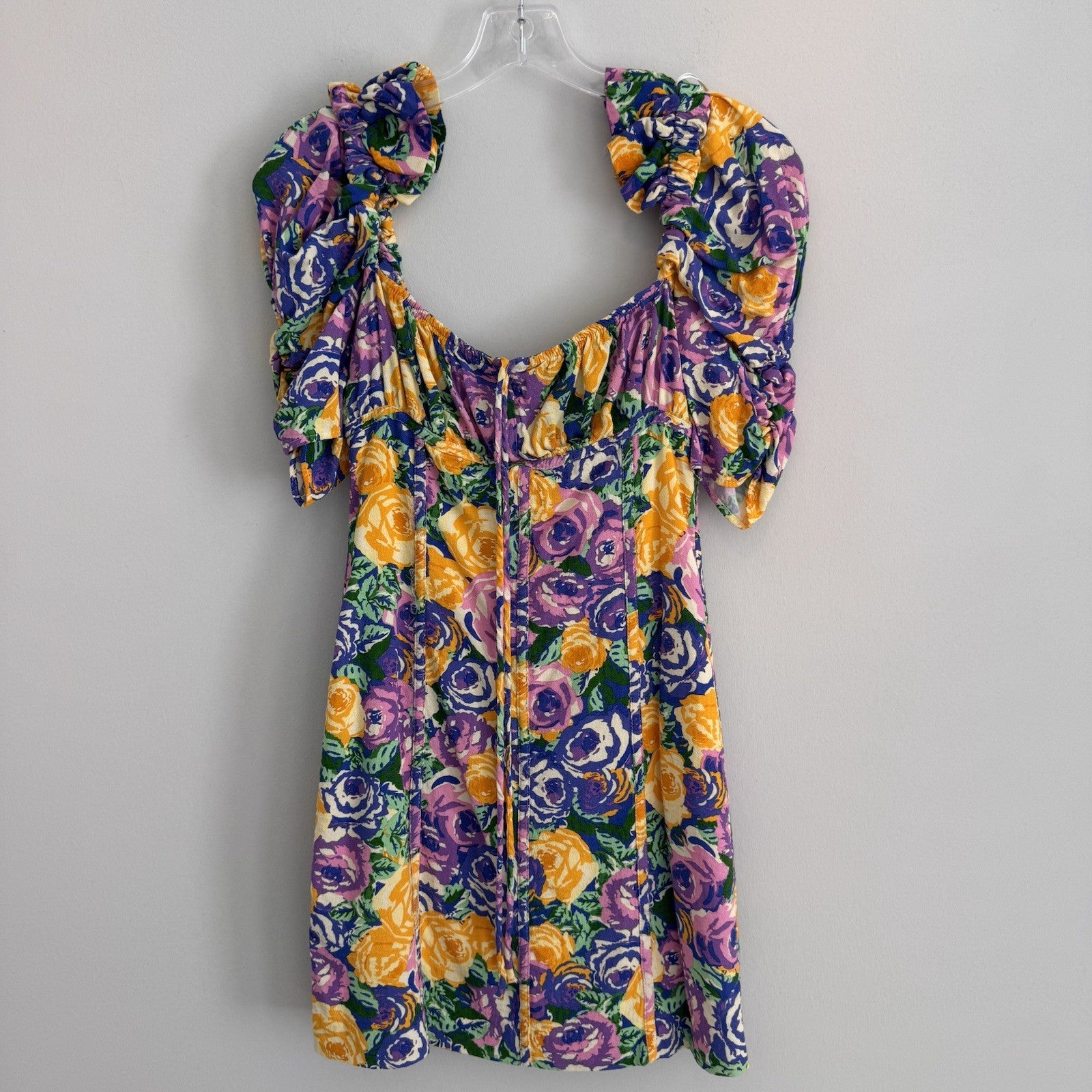 Zara Floral Mini Dress XS Multicolor Puff Sleeve Cottagecore Women’s