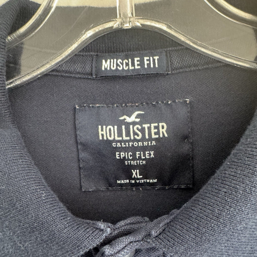 Hollister Epic Flex Muscle Fit Polo Shirt Men XL Navy Blue Stretch Logo