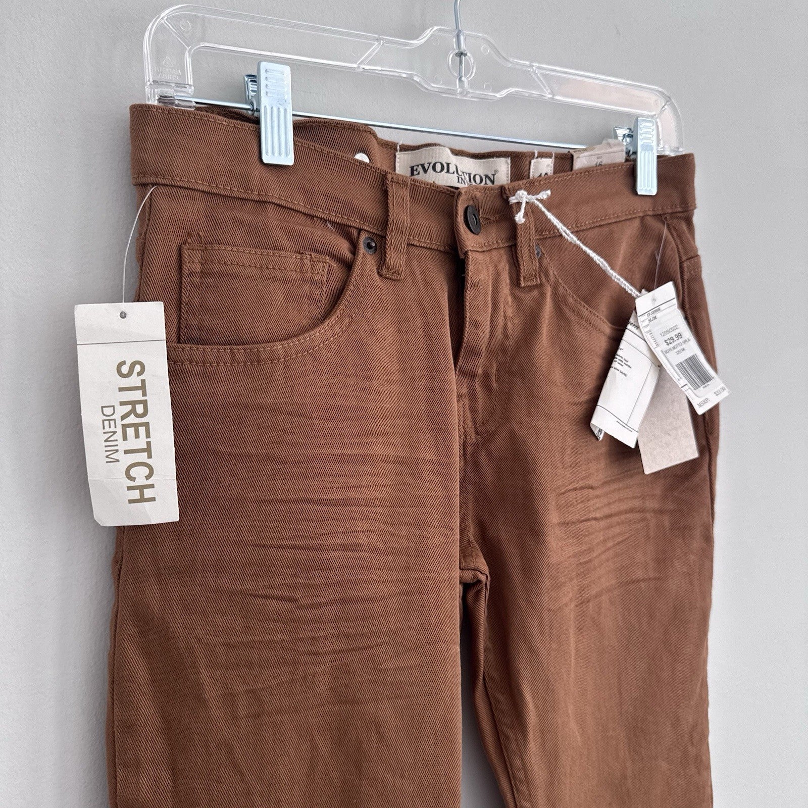 Evolution In Design Boys Slim Fit Jeans Size 16 Brown Stretch Denim NWT