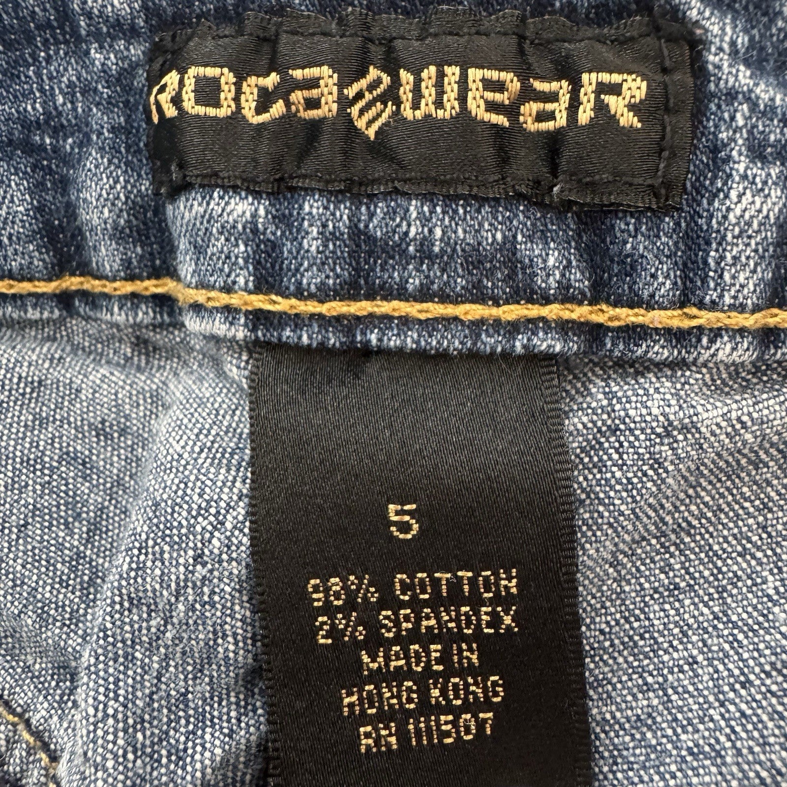 Rocawear Y2K Denim Shorts Sz 5 Low Rise Embroidered Logo Women’s Baddie