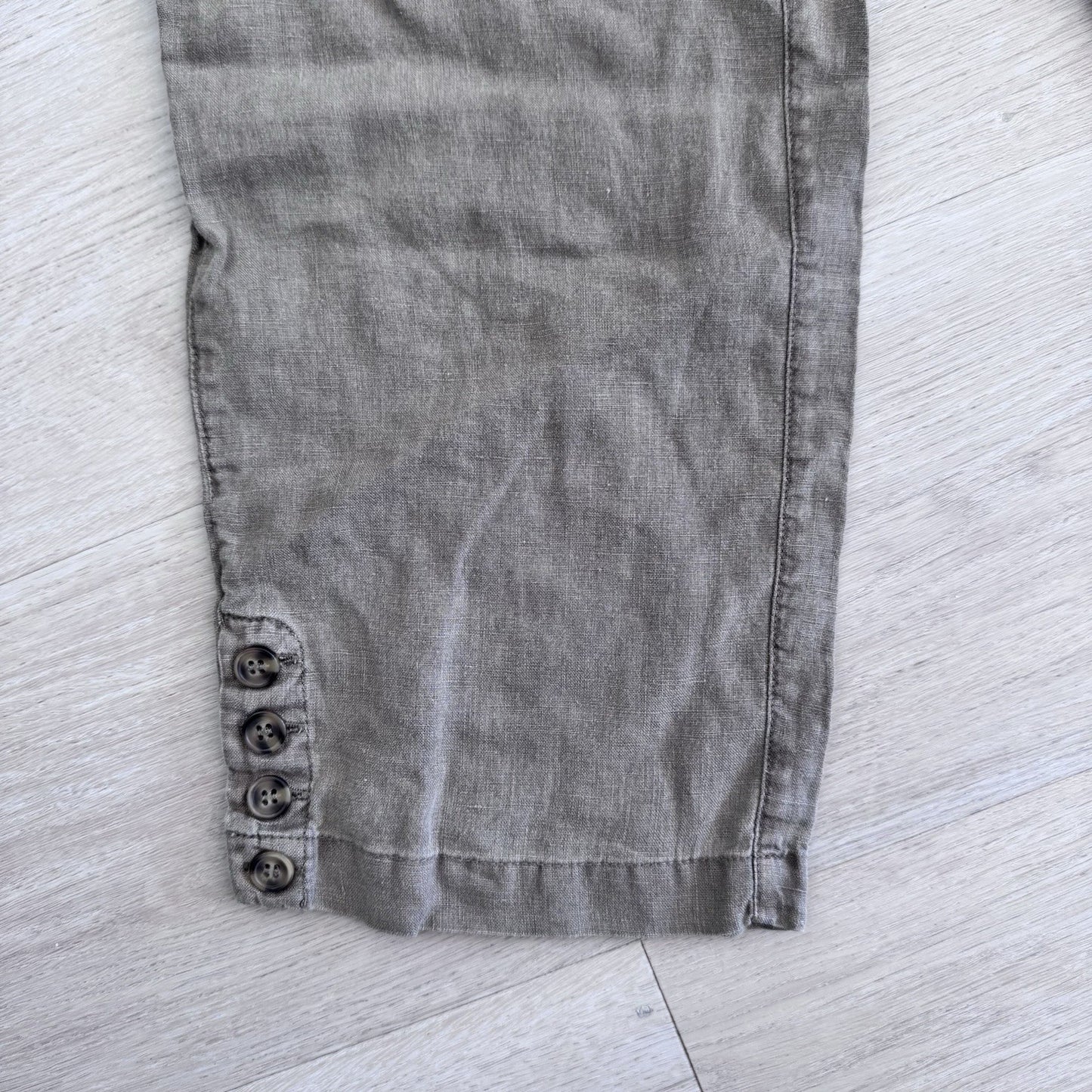 Nicole Miller New York Linen Pants Womens Large Taupe Elastic Waist Ankle Button