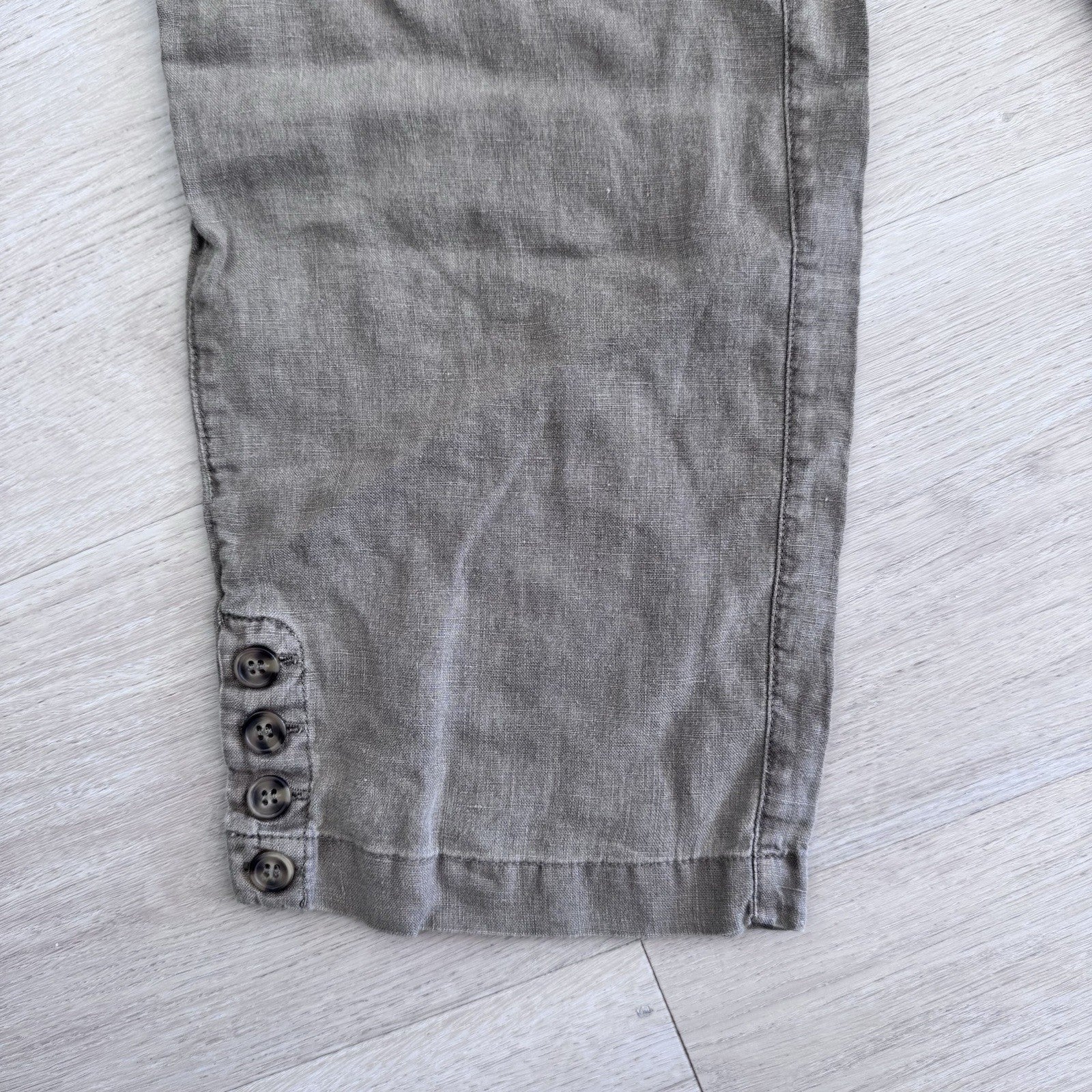 Nicole Miller New York Linen Pants Womens Large Taupe Elastic Waist Ankle Button