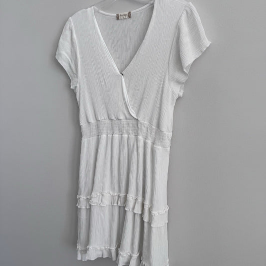 Altar’d State White Ruffle Tiered Dress L Surplice V Neck Boho