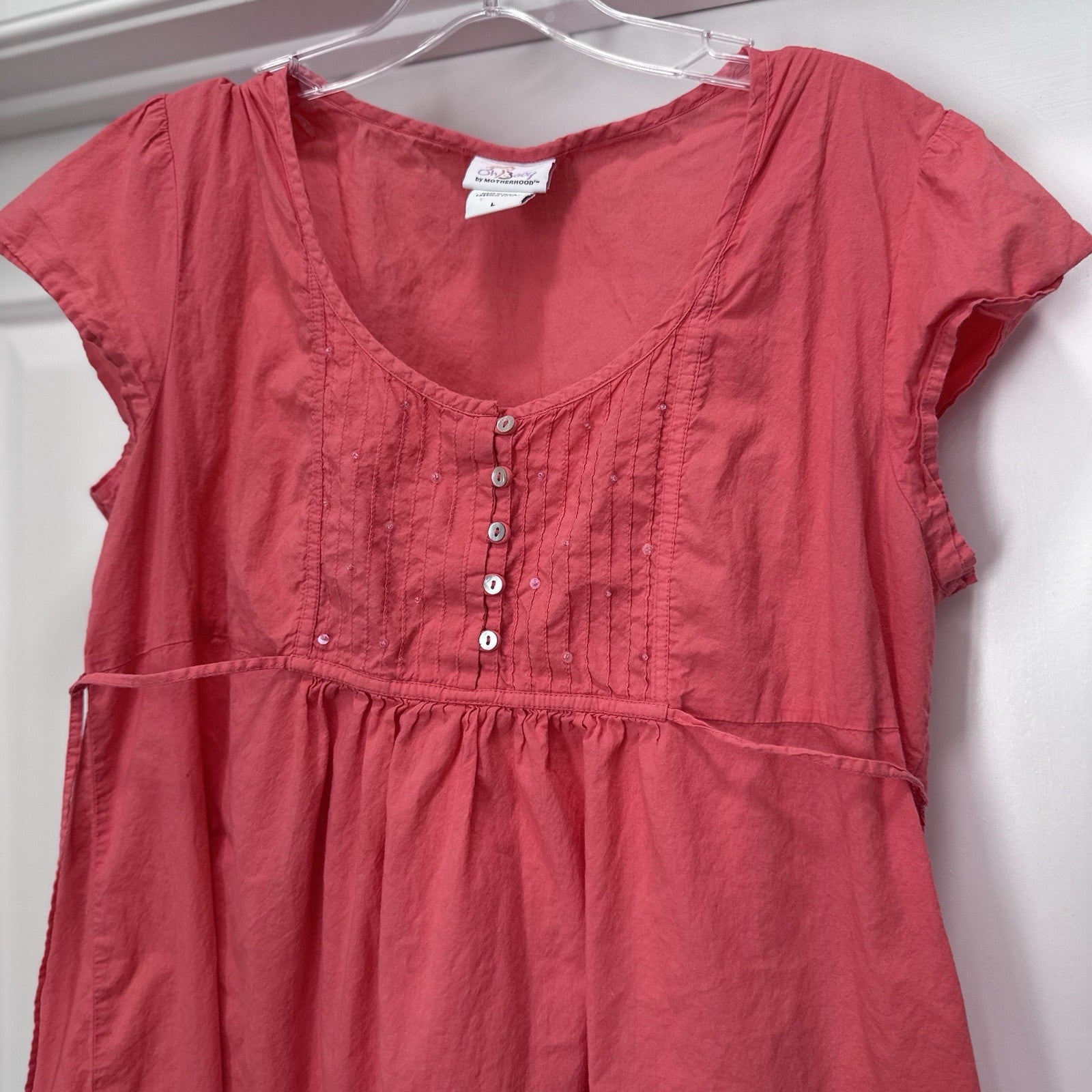 Oh Baby by Motherhood Pink Maternity Tunic Top L Embellished Boho Peasant