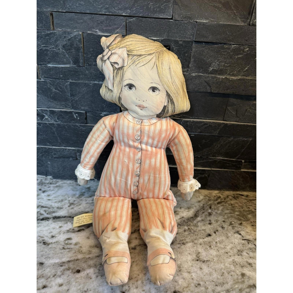 VTG 1984 Valerie Leonard The Toy Works Art Cloth Doll Blonde Blue Eyes Pajamas
