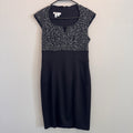 London Times Women's 6 Black Gray Mixed Print Cap Sleeve Sheath Dress Lined