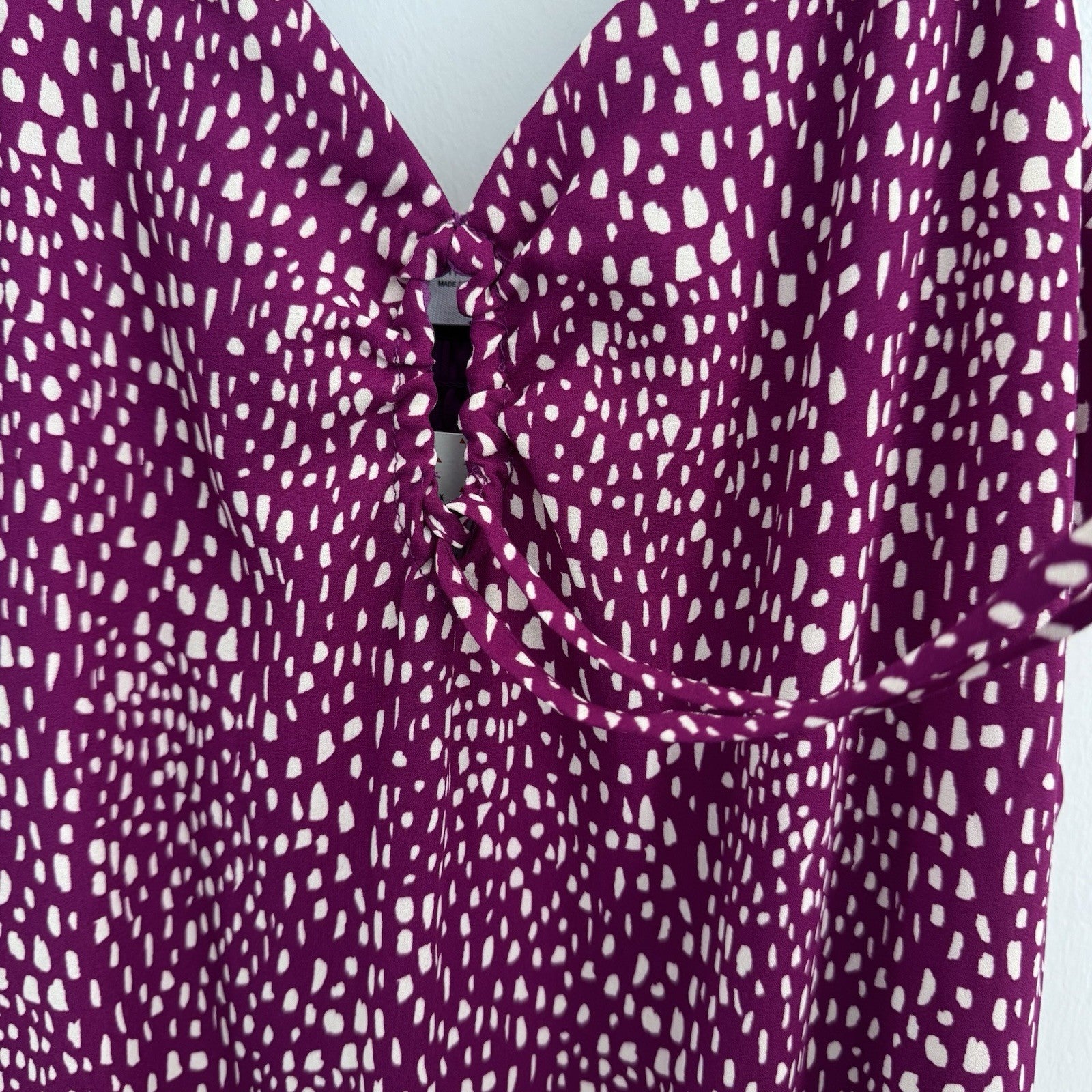 Sienna Sky Dress L Magenta White Print Ruffle Strap Midi Lined NWT