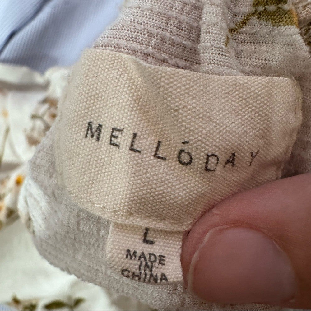 Melloday Floral High Neck Smocked Flutter Sleeve Floral Top Large