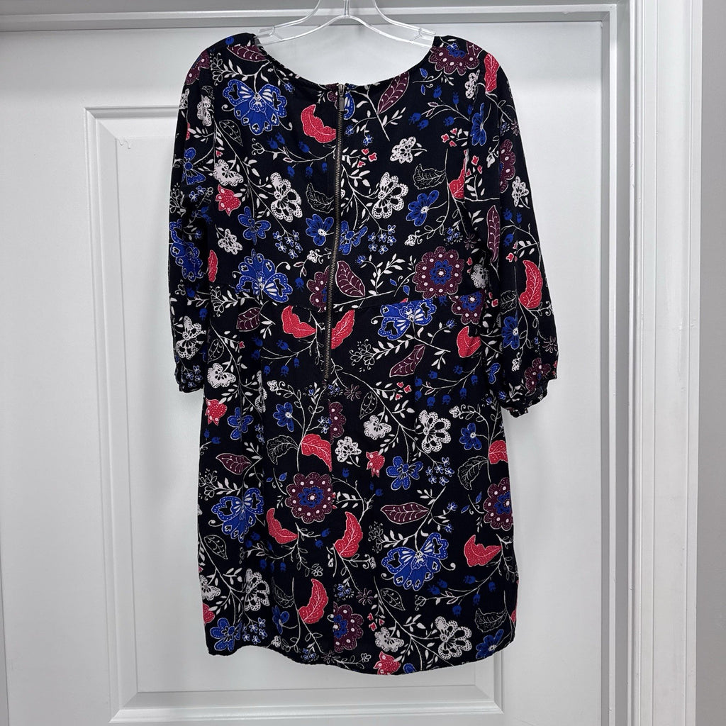 Old Navy Black Floral Dress L Boho Print 3/4 Sleeve Viscose Soft Tunic