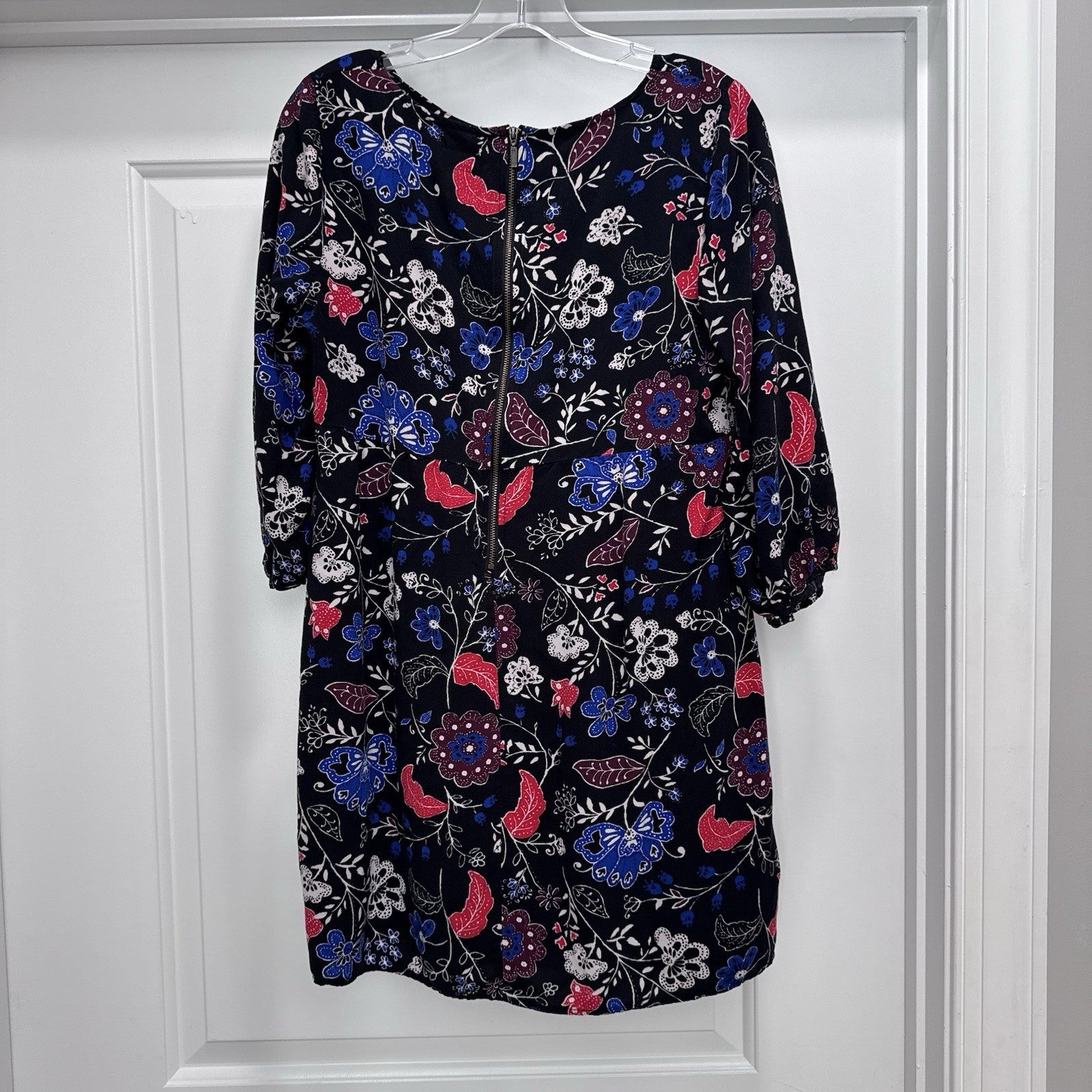 Old Navy Black Floral Dress L Boho Print 3/4 Sleeve Viscose Soft Tunic