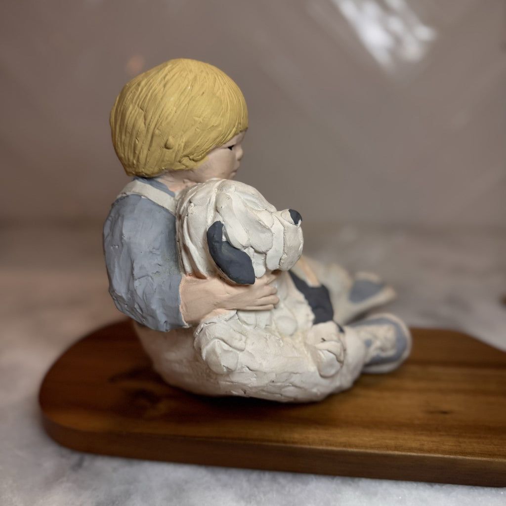 Vintage Austin Prod 1986 Boy with Dog Figurine Resin Sculpture