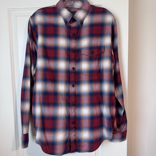 Abercrombie & Fitch Men’s Plaid Flannel Shirt M Red Blue Long Sleeve Cotton