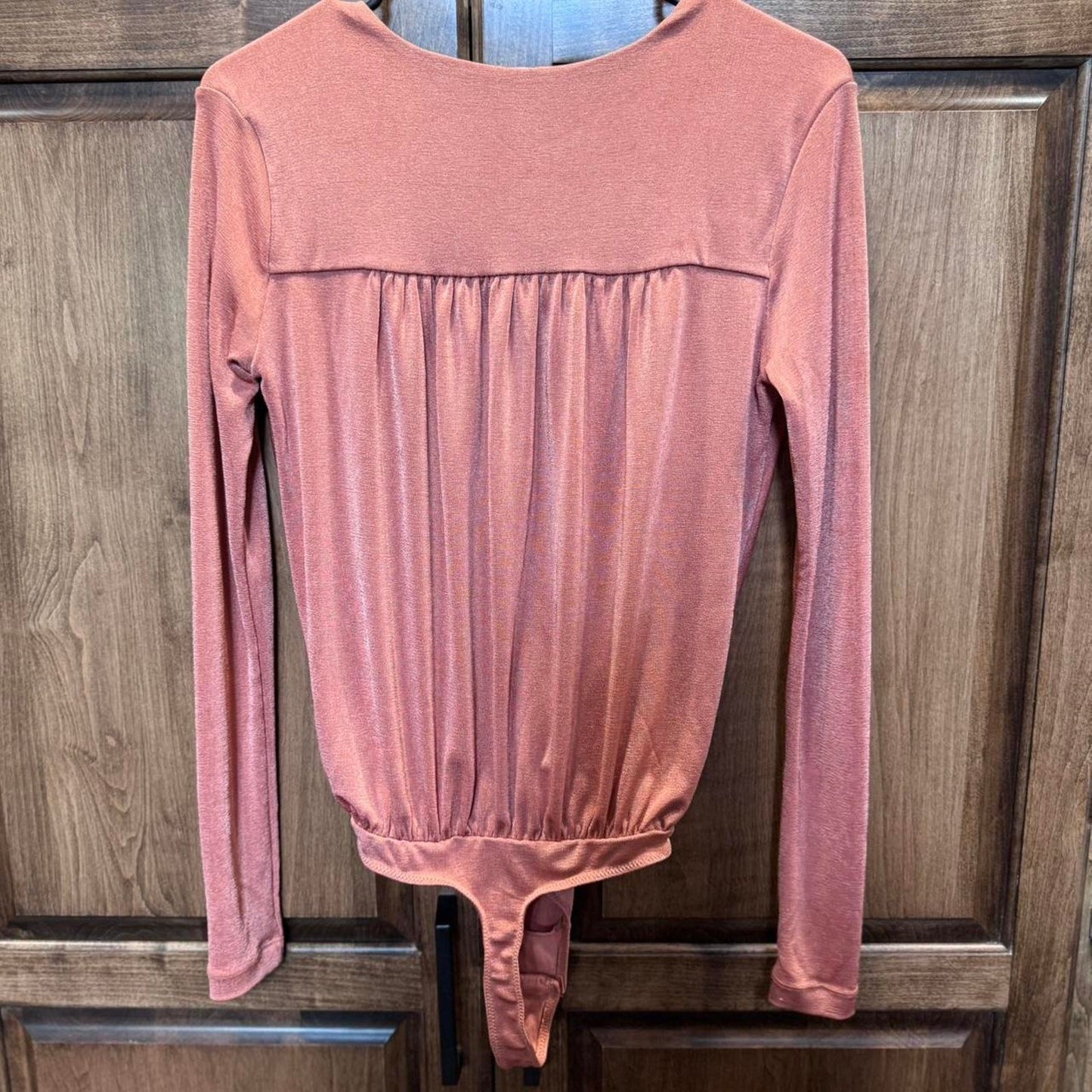 Free People Turnt Bodysuit Ginger Spice Womens XS Surplice Long Sleeve Shimmer