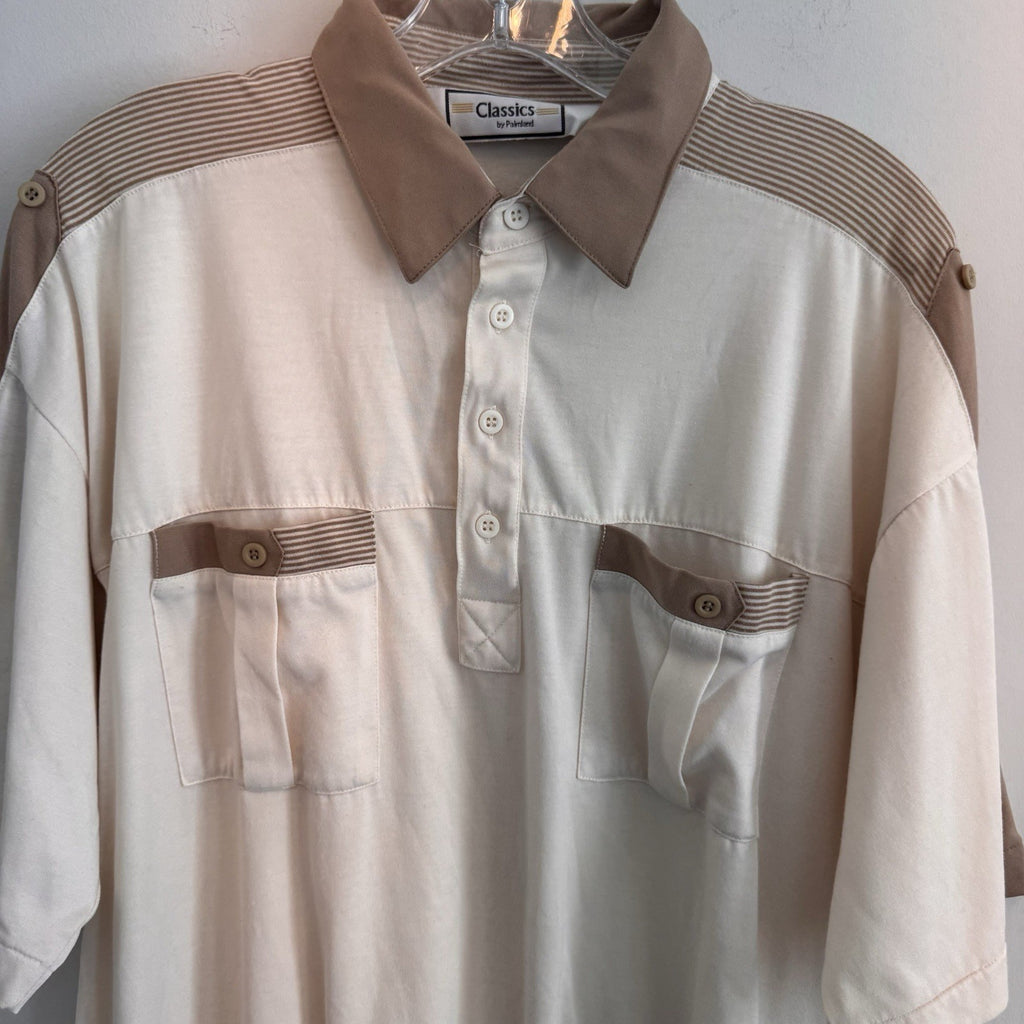 Vintage Classics by Palmland Mens XL Banded Bottom Polo Shirt Cream Brown