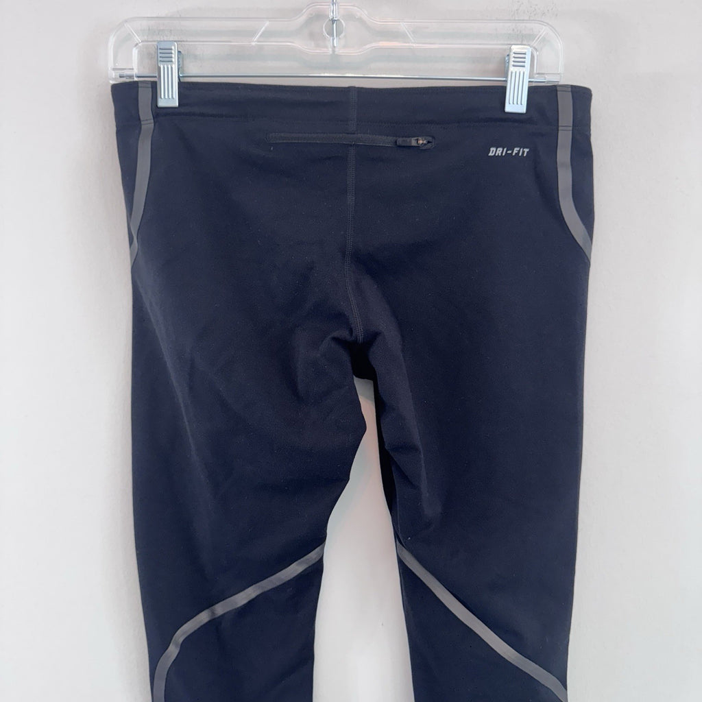 Nike Dri-FIT Crop Leggings Womens M Black Running Capri Reflective