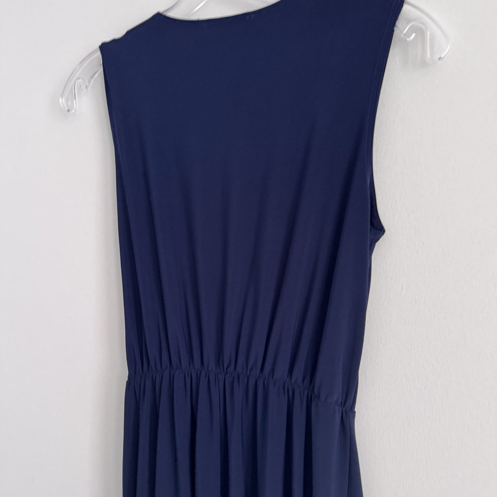 Tahari Blue Wrap Dress S Sleeveless V Neck Tie Waist Made USA
