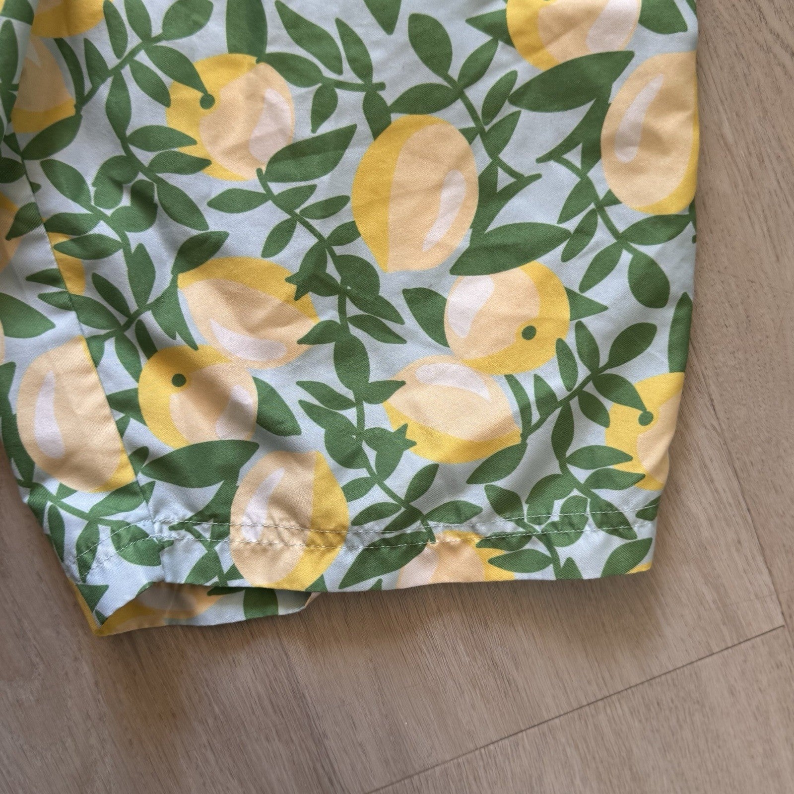 Matilda Jane Boys Size 14 Swim Trunks Board Shorts Lemon Print Blue Yellow Mesh