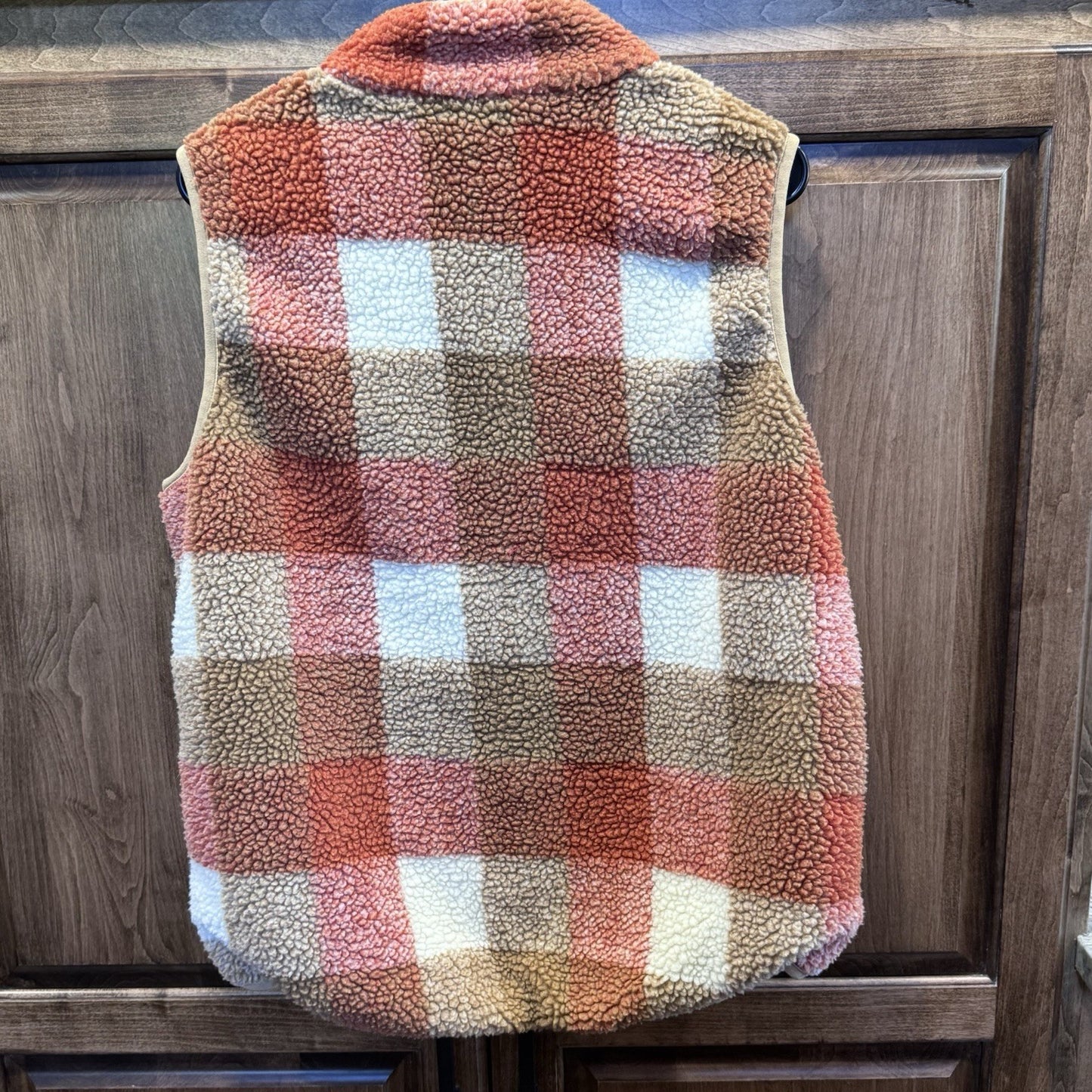 ENTRO Womens L Vest Red Plaid Zip Up Sleeveless Fleece Lined Pockets