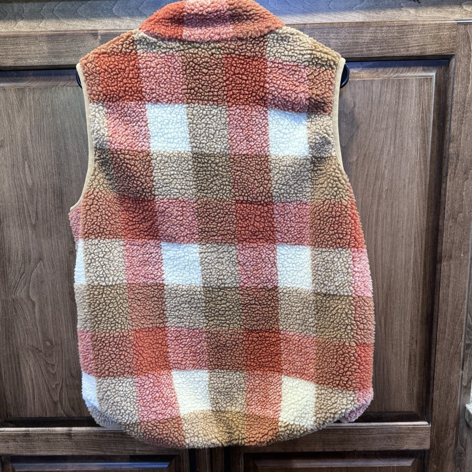 ENTRO Womens L Vest Red Plaid Zip Up Sleeveless Fleece Lined Pockets