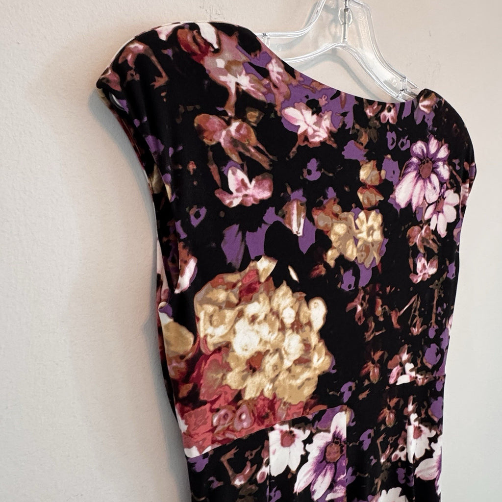 Lauren Ralph Lauren Floral V-Neck Sheath Dress Padded Shoulder Size 4
