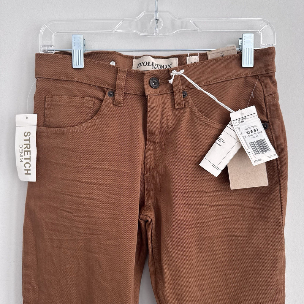 Evolution In Design Boys Slim Fit Jeans Size 16 Brown Stretch Denim NWT