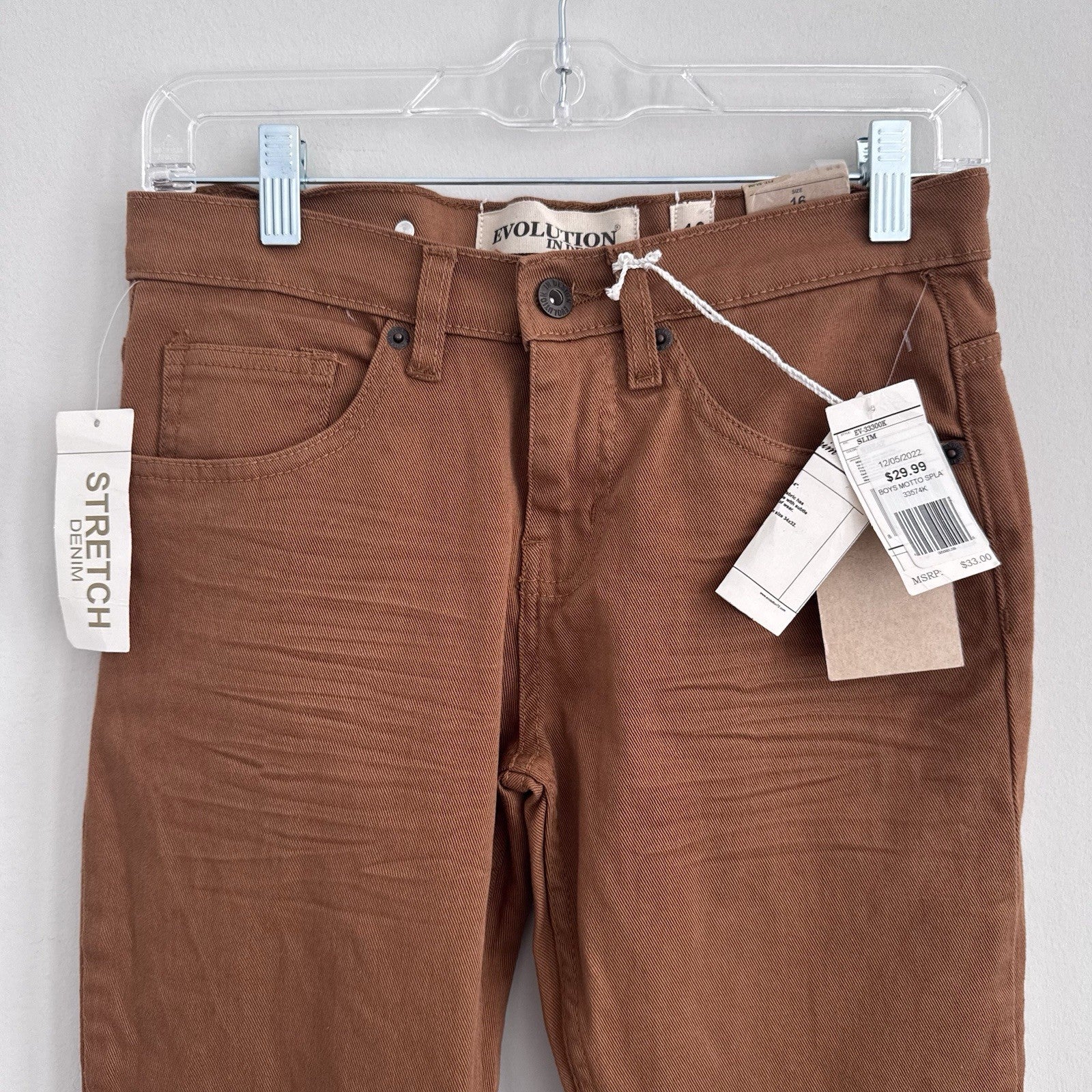 Evolution In Design Boys Slim Fit Jeans Size 16 Brown Stretch Denim NWT