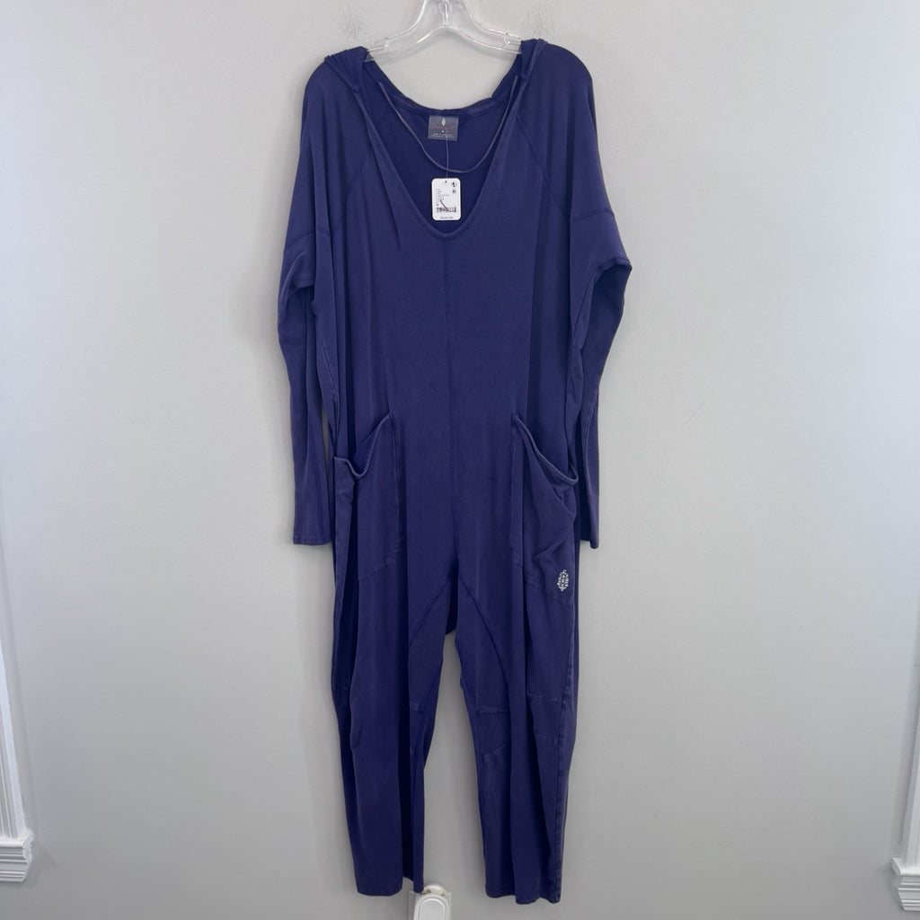 NWT Free People FP Movement Jumpsuit Medium Purple Hooded Lounge One Piece