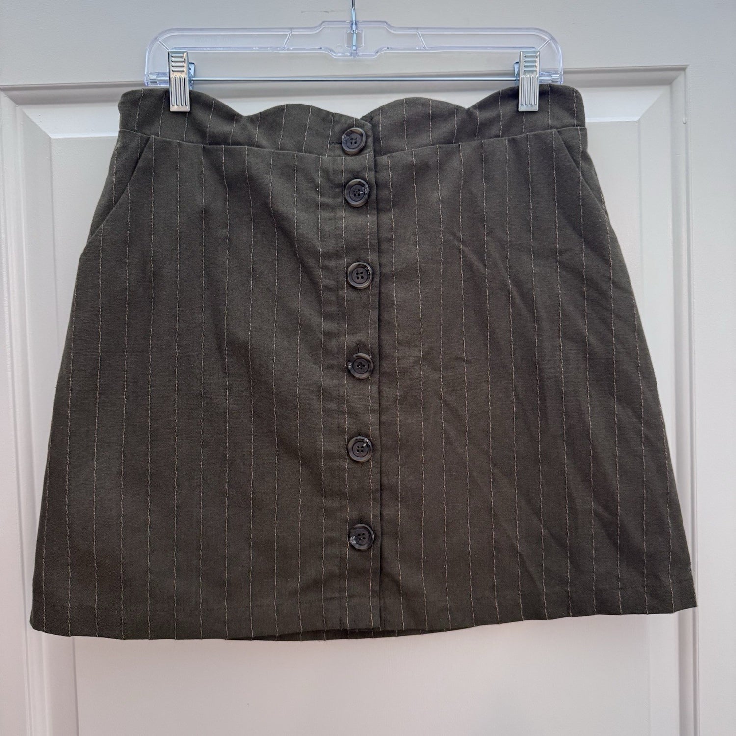 Blu Pepper Day to Day Skirt L Brown Pinstripe Button Front Lined Retro Y2K