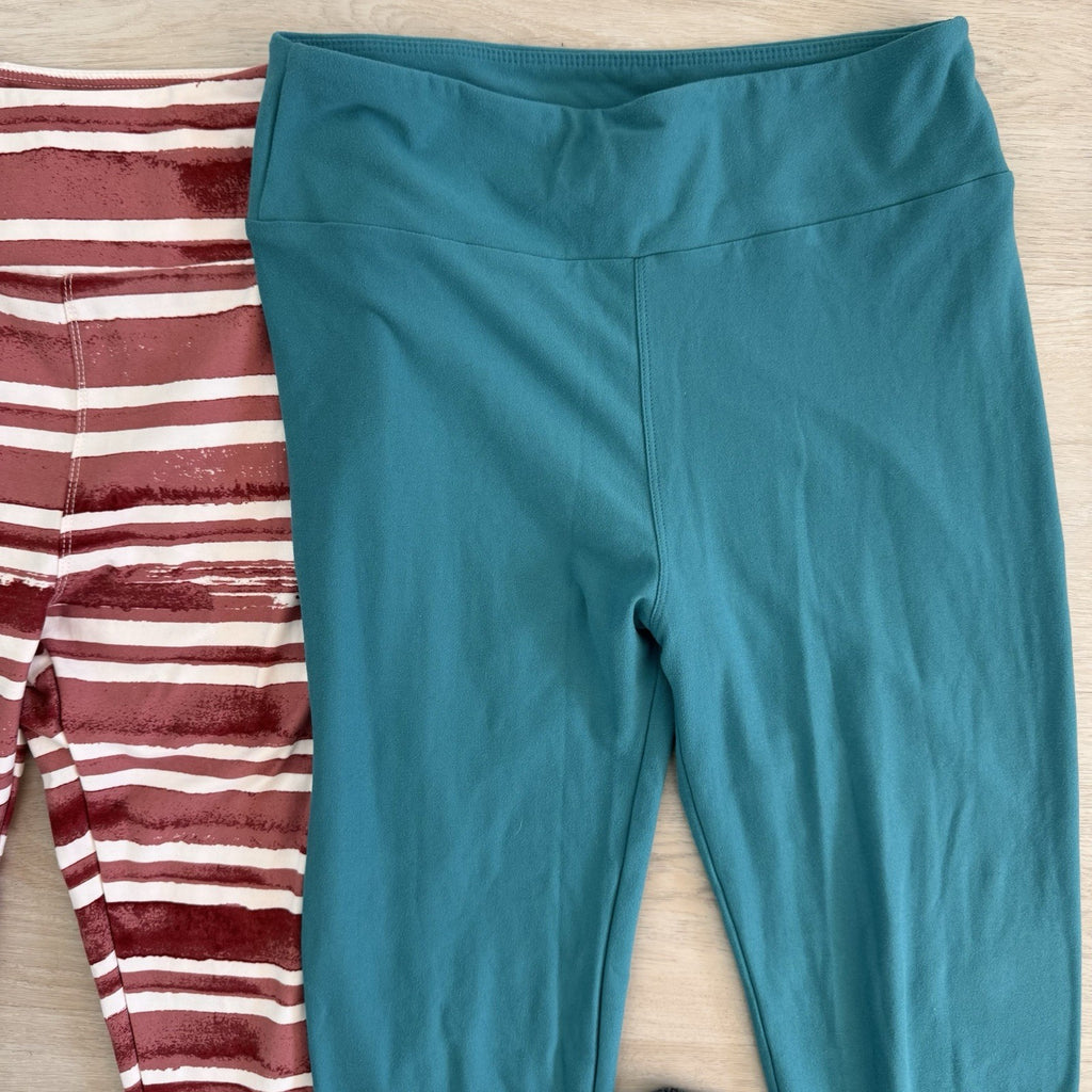 LuLaRoe Leggings Lot of 3 OS Floral Stripe Teal Buttery Soft Women’s