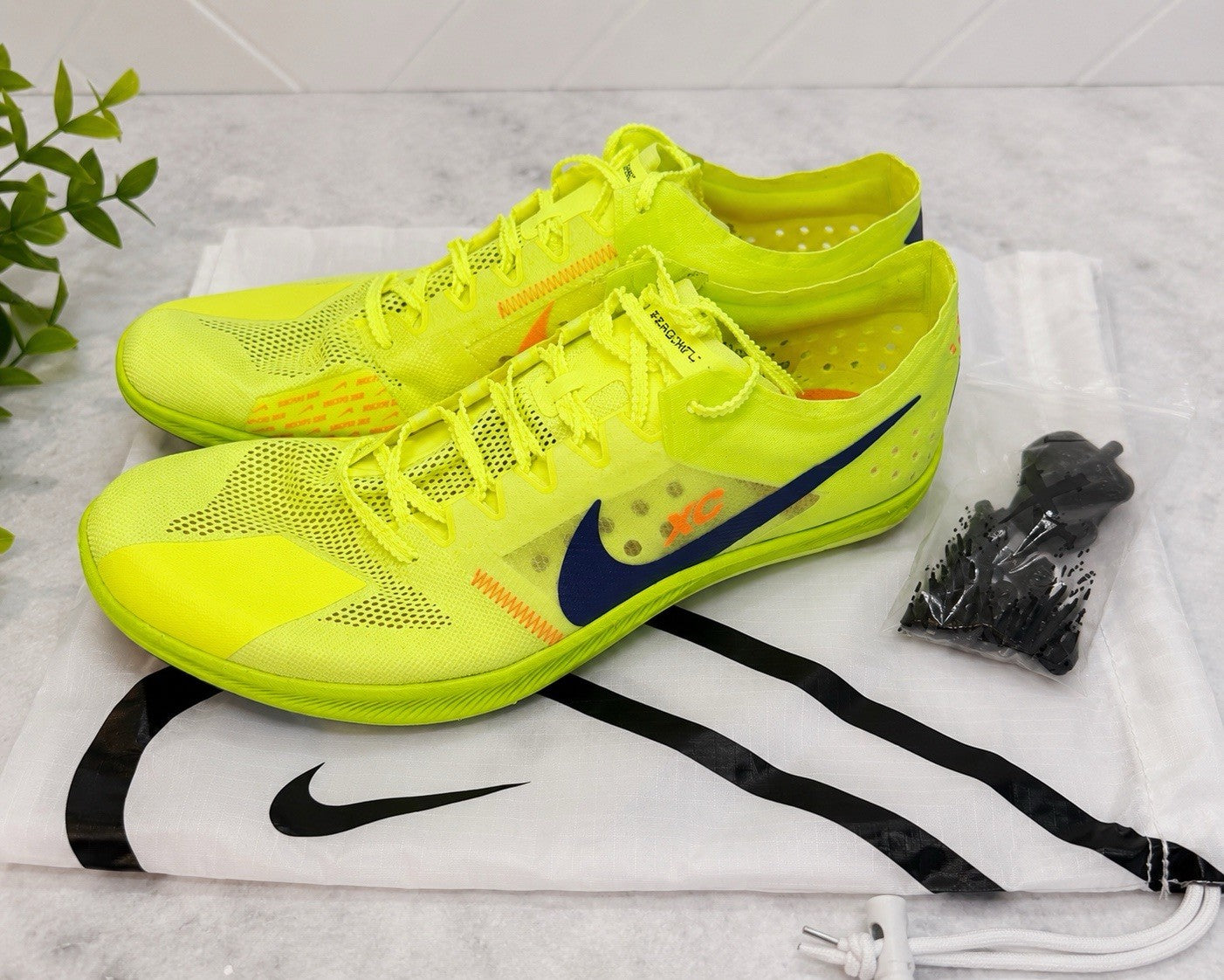 Nike Zoom XC Cross Country Racing Spikes Volt Size 14 New W/Bag Dragonfly