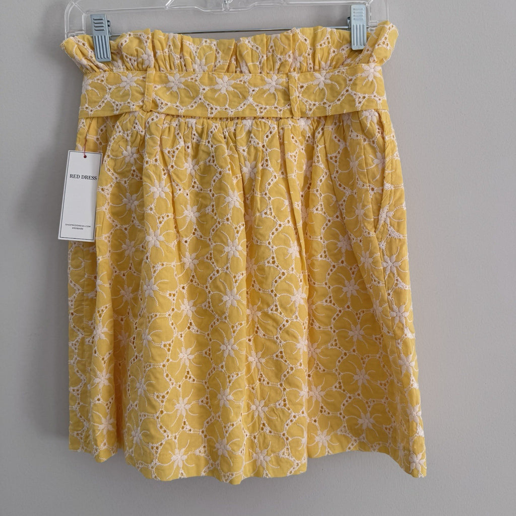 NWT AURA Yellow Eyelet Lace Skirt Paperbag Waist Tie Belt Size M