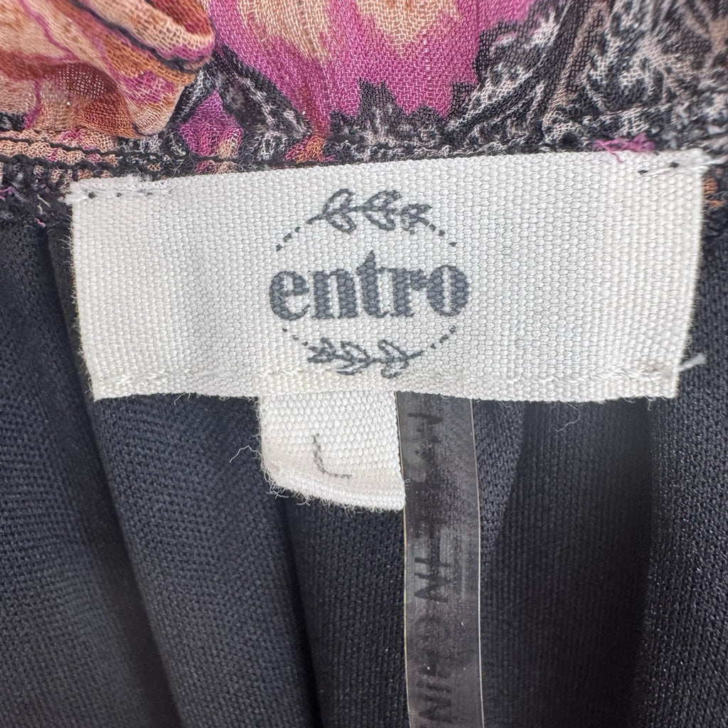 Entro Floral Boho Blouse Women’s Large Lined Peasant Top Pink Black