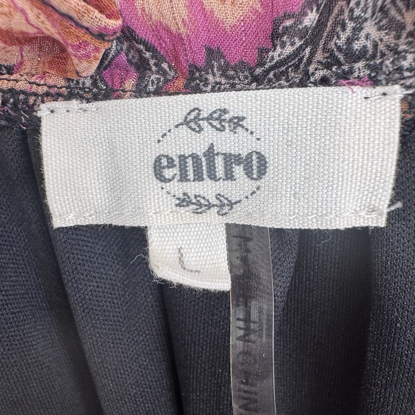 Entro Floral Boho Blouse Women’s Large Lined Peasant Top Pink Black