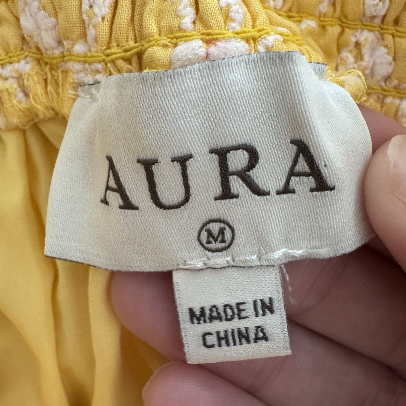 NWT AURA Yellow Eyelet Lace Skirt Paperbag Waist Tie Belt Size M