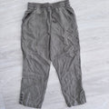 Nicole Miller New York Linen Pants Womens Large Taupe Elastic Waist Ankle Button