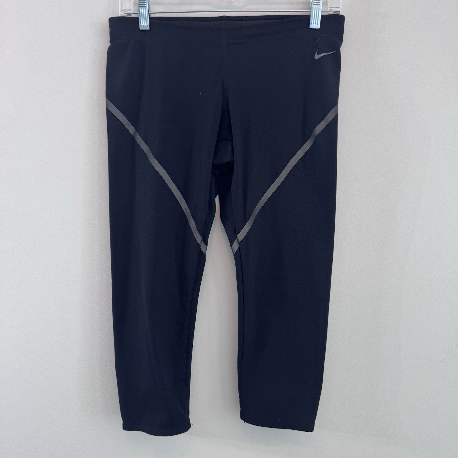 Nike Dri-FIT Crop Leggings Womens M Black Running Capri Reflective