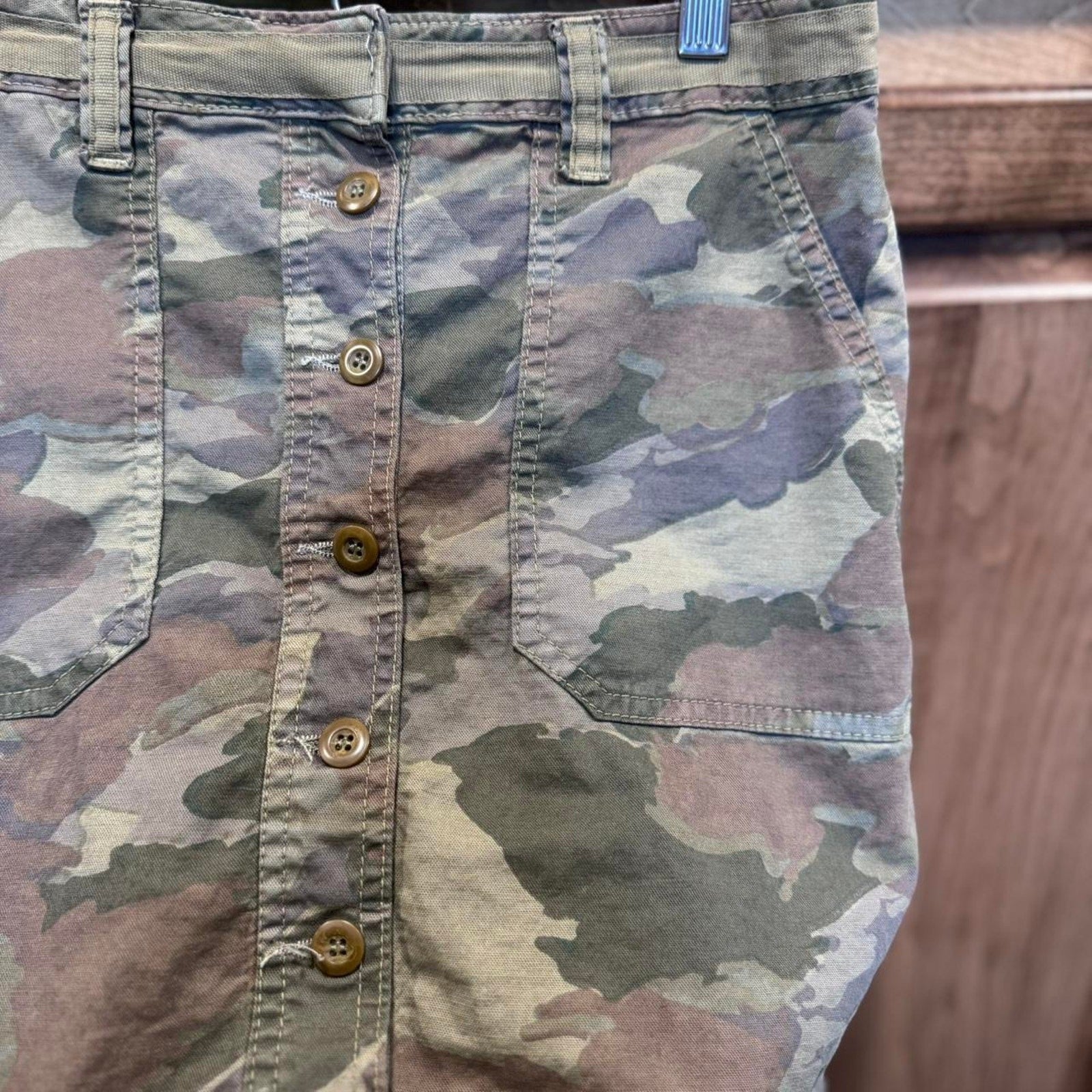 Anthropologie Camouflage Utility Button-Front Mini Skirt - Size 2/UK 6R