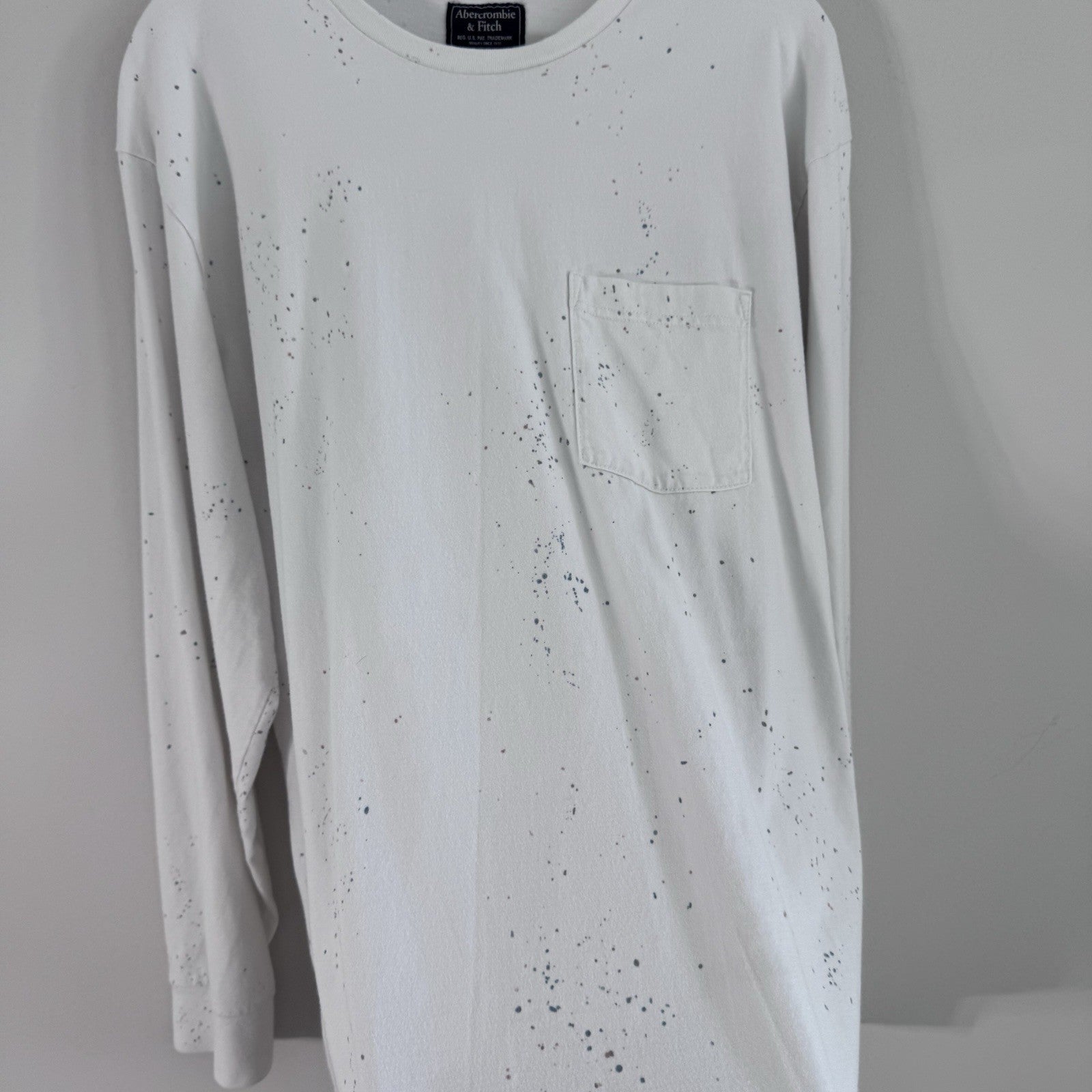 Abercrombie & Fitch Men’s XXL White Paint Splatter Pocket Long Sleeve Shirt