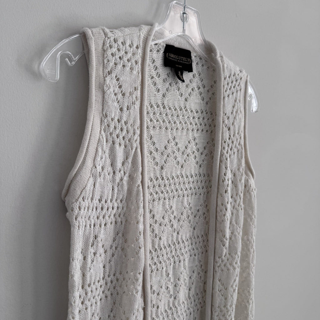 Absolutely Creative Ivory Fringe Knit Vest S Boho Duster