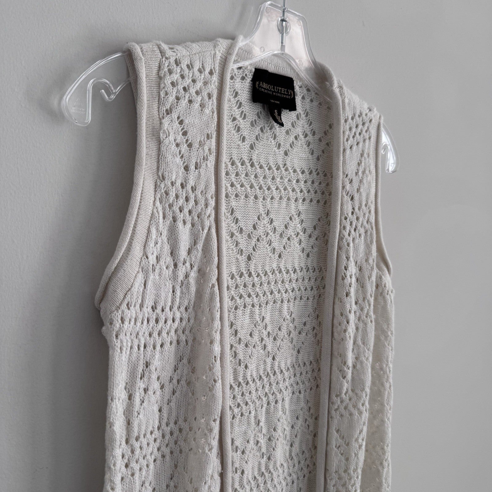 Absolutely Creative Ivory Fringe Knit Vest S Boho Duster
