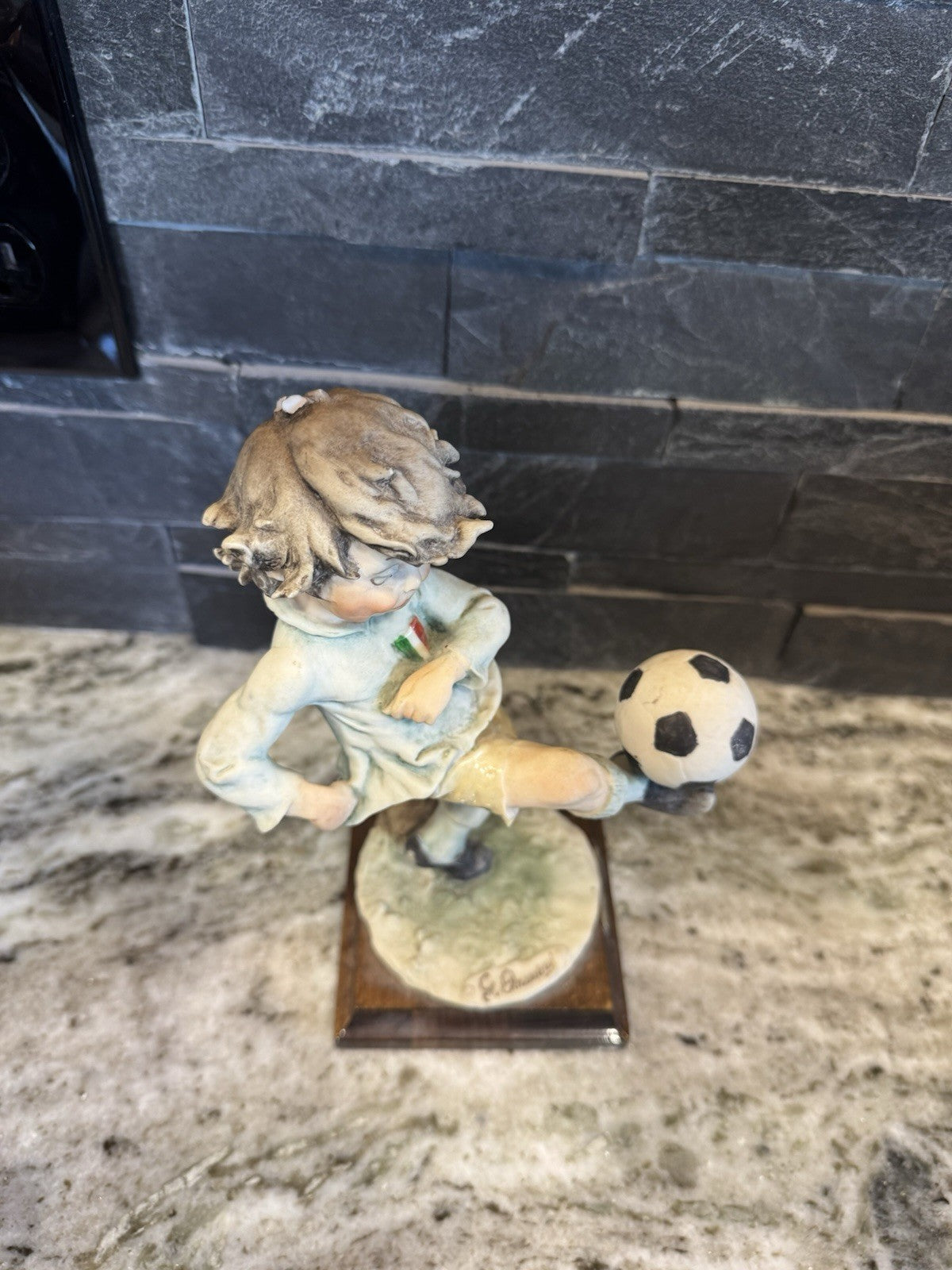 Guiseppe Armani 1982 Italian Boy Kicking Soccer Ball Made In Italy