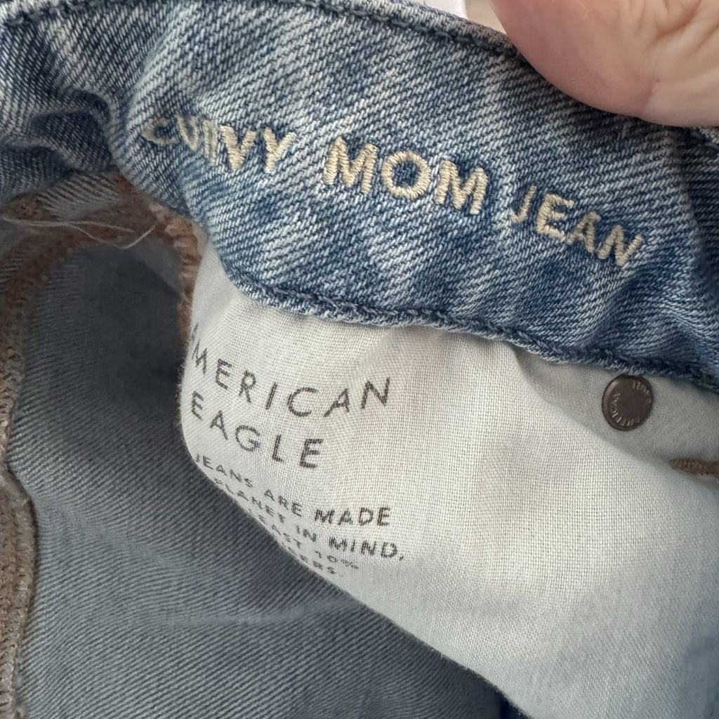 American Eagle Curvy Mom Jean Women’s 4 Distressed Raw Hem Light Wash