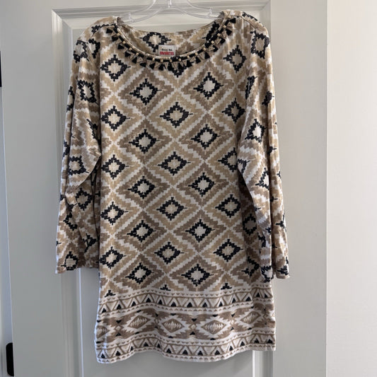 Ruby Rd. Favorites Women’s L Long Sleeve Tunic Dress Geometric Aztec