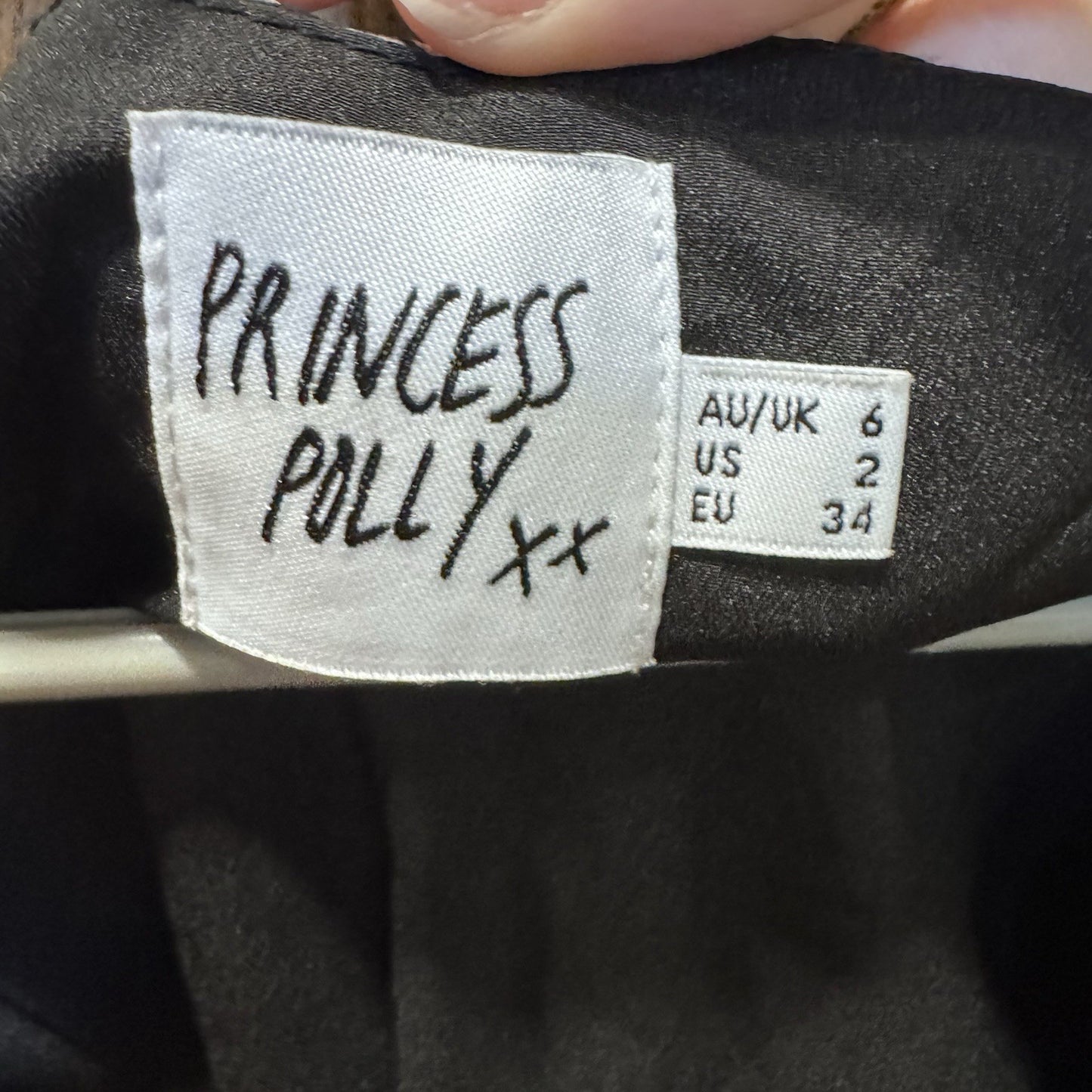 Princess Polly Smocked Peplum Top US 2 Black White Floral Print Long Sleeve